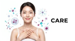 평온한 표정의 여성이 건강한 생활을 유지하는 모습